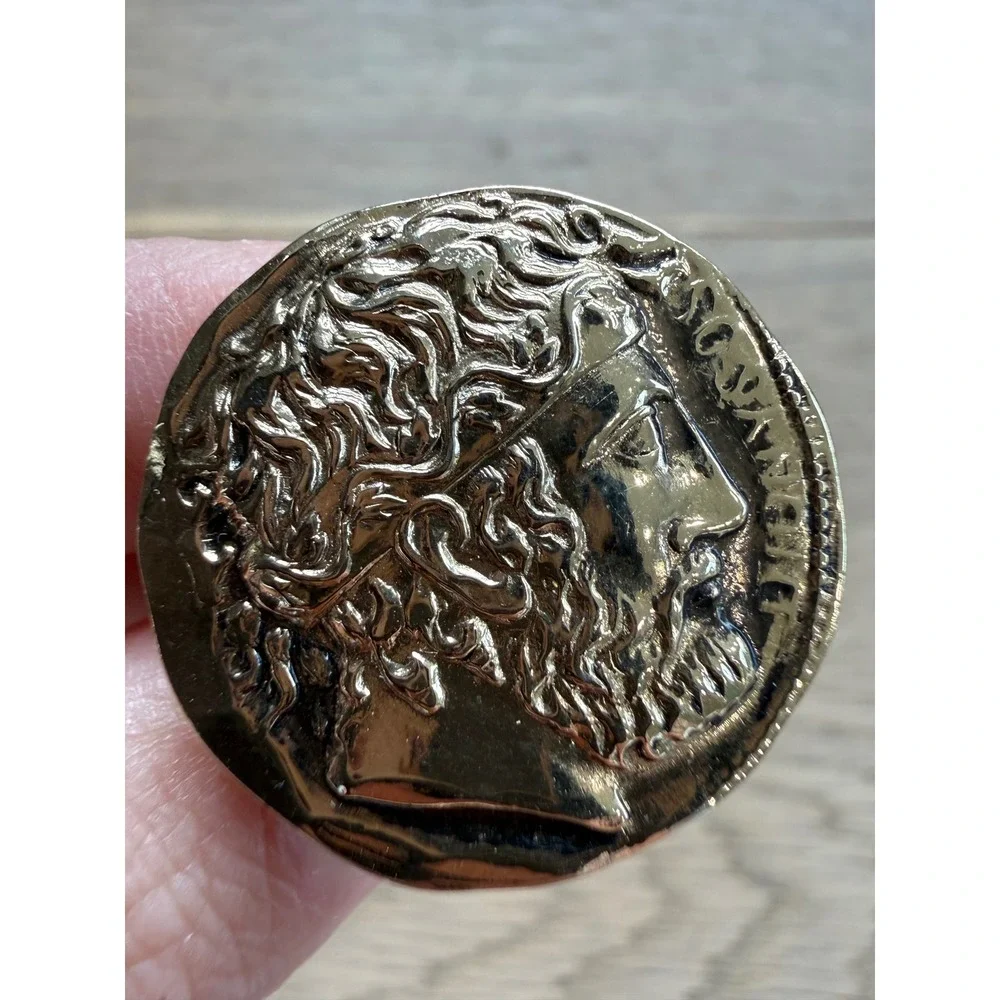 Anson Vintage Gold Tone Greek Roman‎ Coin Cufflinks Dionysus Zeus Profile Mens